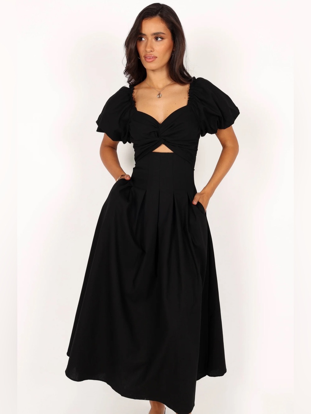 Petal & Pup Maria Puff Sleeve Cutout Midi Dress Black XL NWT